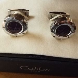 Colibri Polished Steel and Purple Gator cufflinks